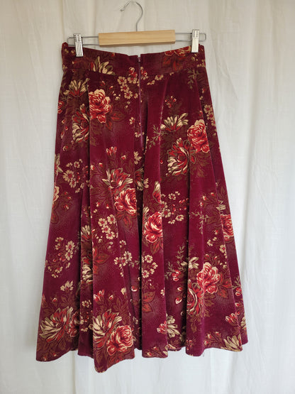 🌙 Midnight Rose Garden - flowy vintage velvet skirt - size M