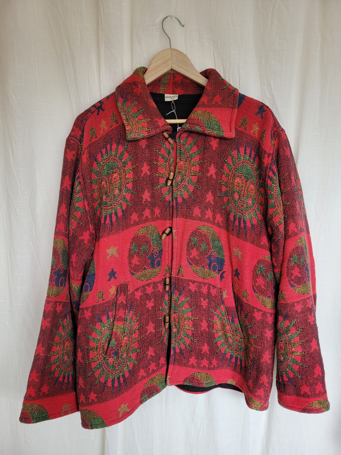 🔮 The Astrology Coat - vintage tapestry jacket with moon, sun and star design - size L