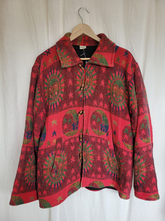 🔮 The Astrology Coat - vintage tapestry jacket with moon, sun and star design - size L