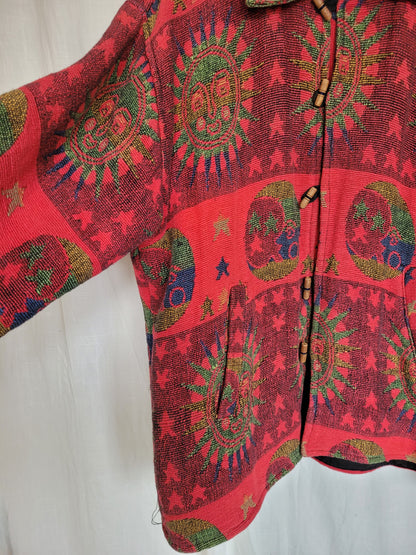 🔮 The Astrology Coat - vintage tapestry jacket with moon, sun and star design - size L