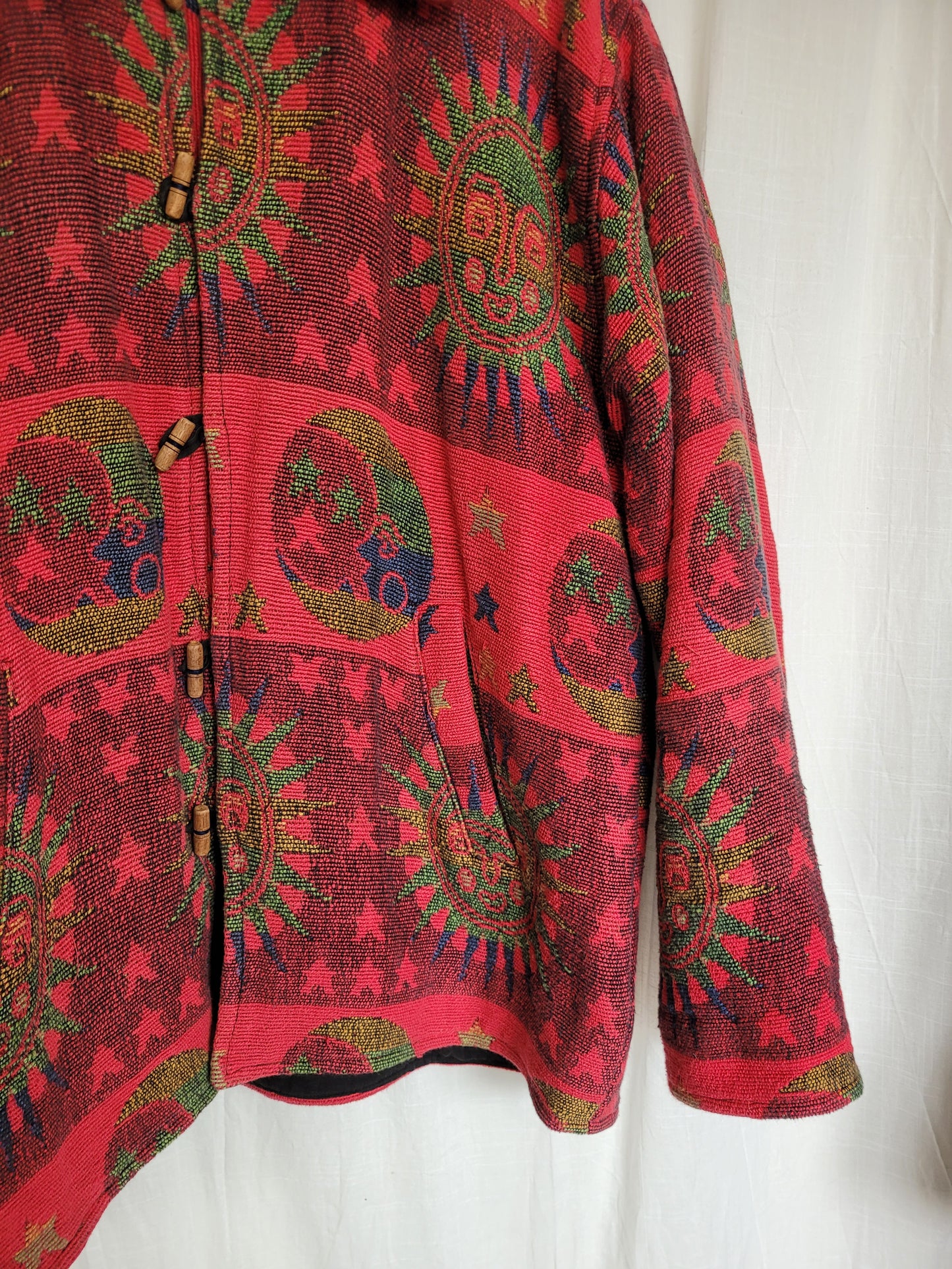 🔮 The Astrology Coat - vintage tapestry jacket with moon, sun and star design - size L
