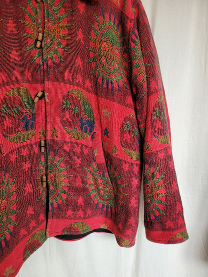 🔮 The Astrology Coat - vintage tapestry jacket with moon, sun and star design - size L