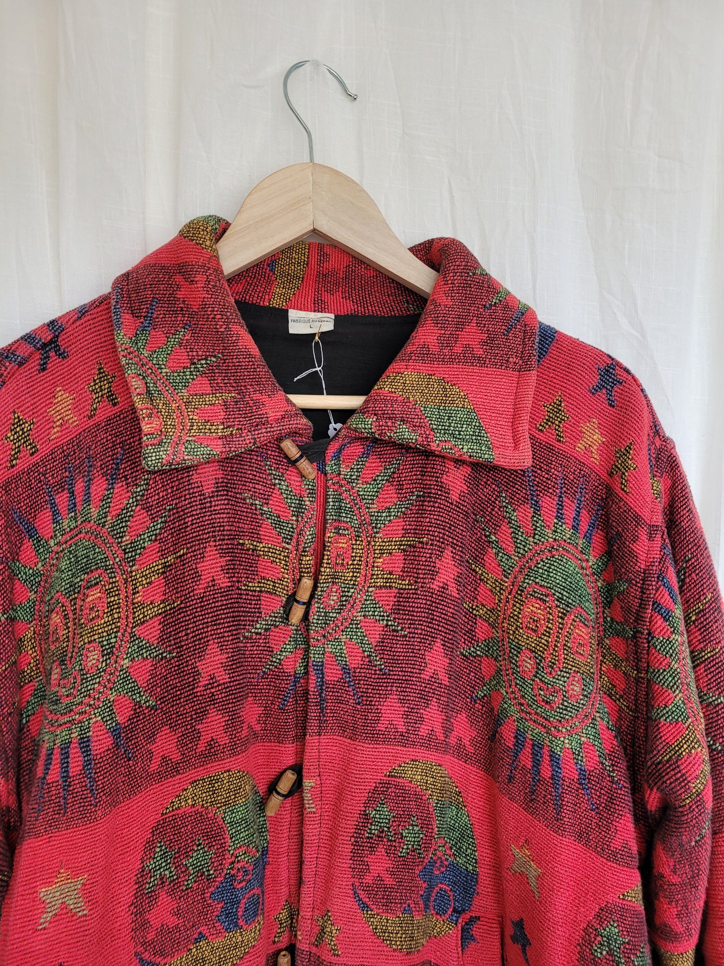 🔮 The Astrology Coat - vintage tapestry jacket with moon, sun and star design - size L