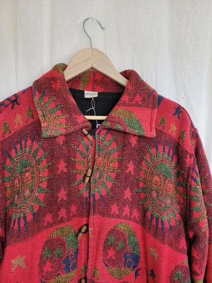 🔮 The Astrology Coat - vintage tapestry jacket with moon, sun and star design - size L