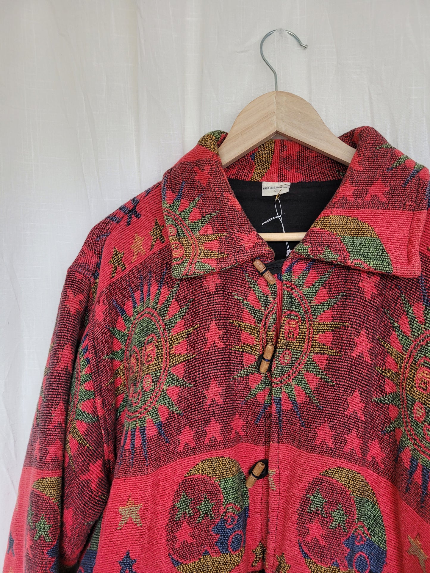 🔮 The Astrology Coat - vintage tapestry jacket with moon, sun and star design - size L