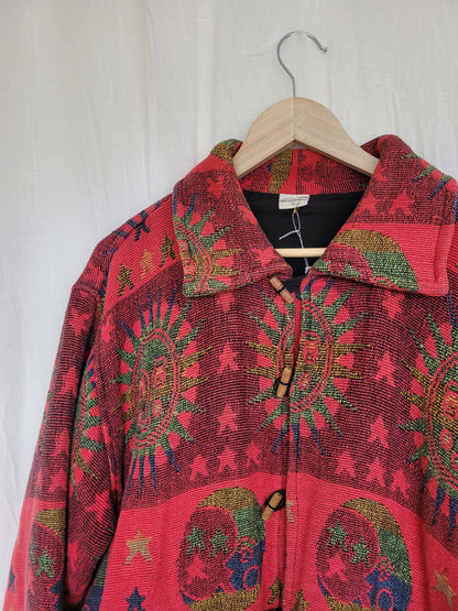 🔮 The Astrology Coat - vintage tapestry jacket with moon, sun and star design - size L