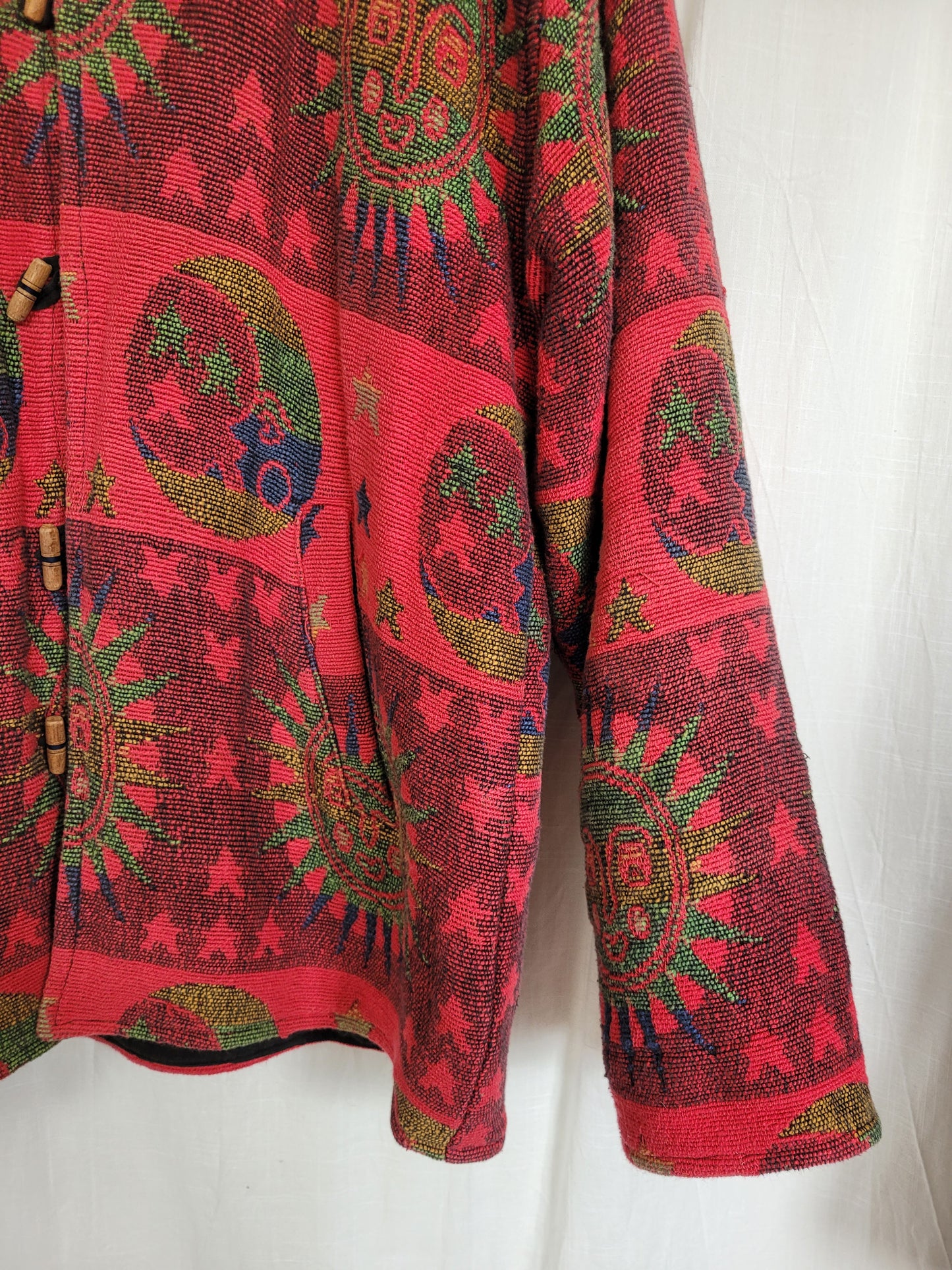 🔮 The Astrology Coat - vintage tapestry jacket with moon, sun and star design - size L