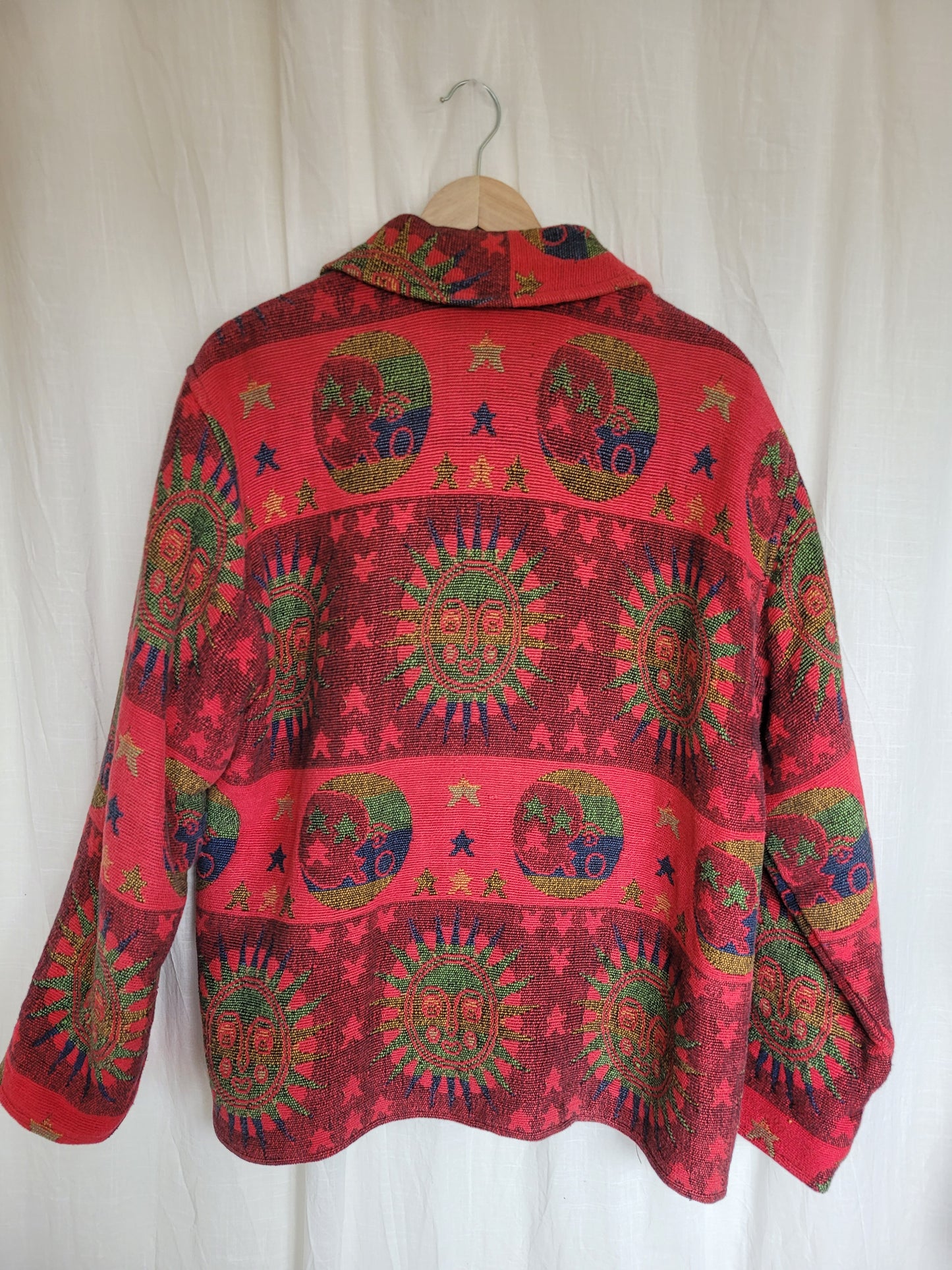 🔮 The Astrology Coat - vintage tapestry jacket with moon, sun and star design - size L