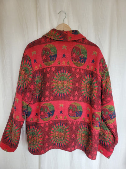 🔮 The Astrology Coat - vintage tapestry jacket with moon, sun and star design - size L