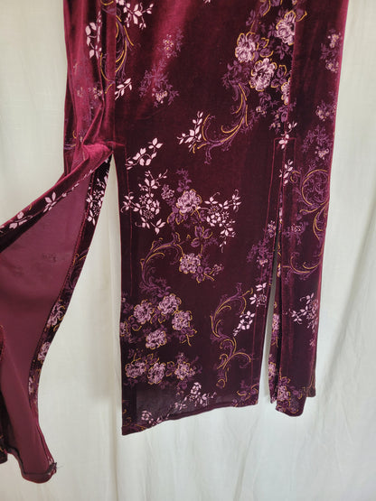 🖤 Velvet Night - long velvet vintage skirt with front and back slits and flower patterns - size M