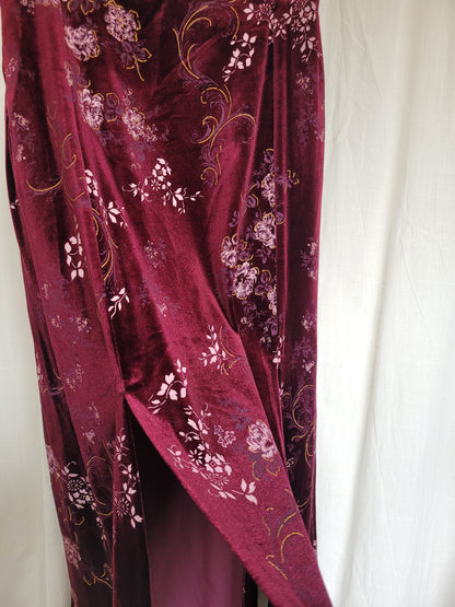 🖤 Velvet Night - long velvet vintage skirt with front and back slits and flower patterns - size M