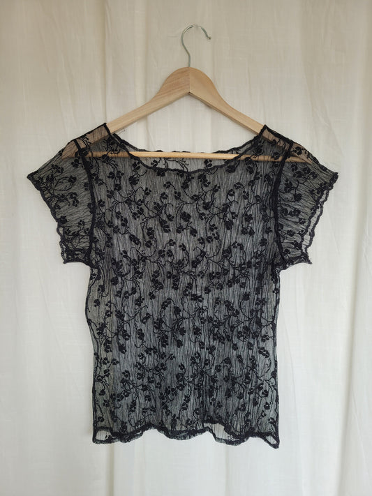 🌙 Midnight Lace - vintage lace top - size M