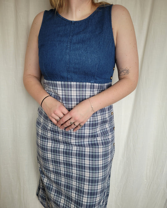 🧺 The Lakehouse Dress - vintage denim and checkered dress - size M