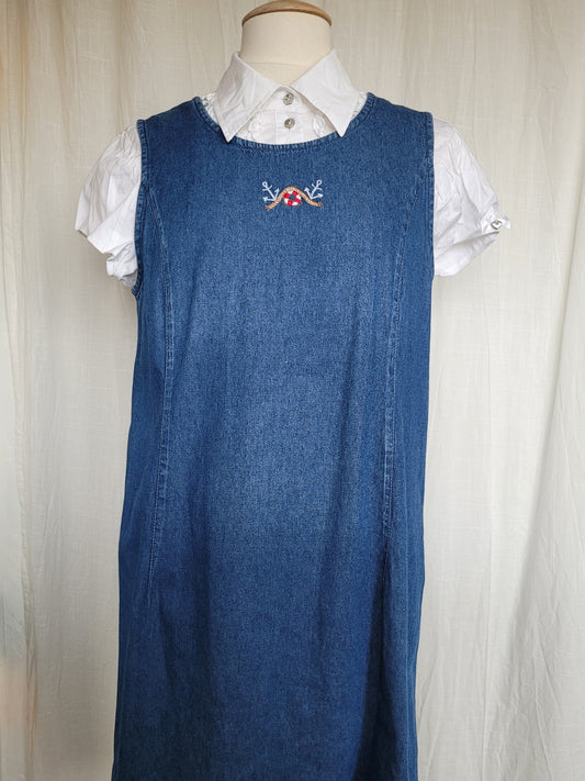 ⚓ The Dockside - vintage denim dress with embroidered details - size M