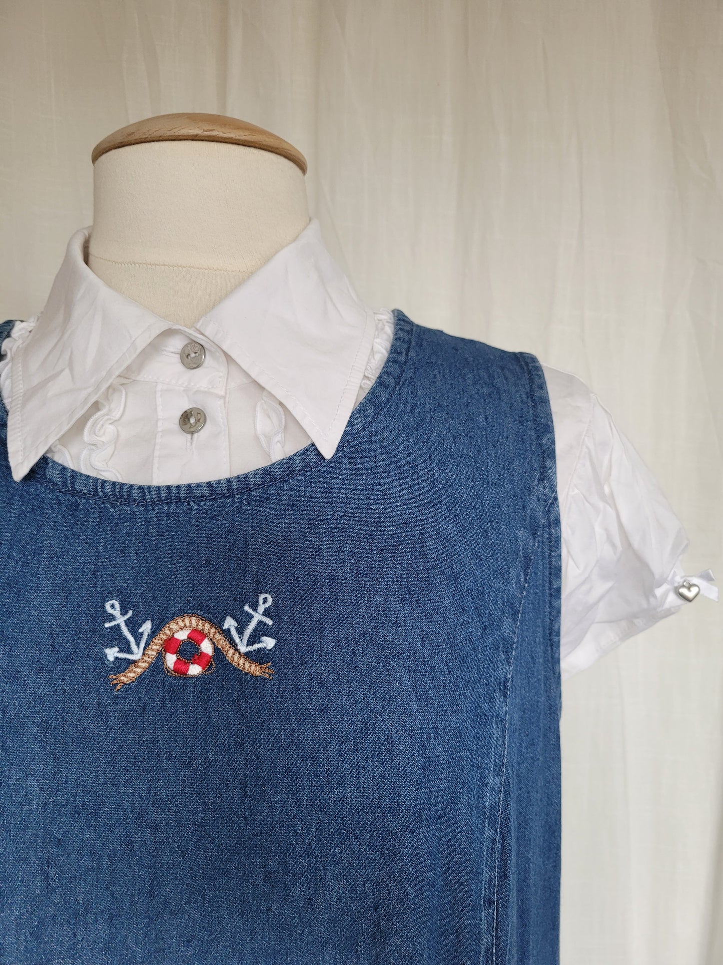 ⚓ The Dockside - vintage denim dress with embroidered details - size M