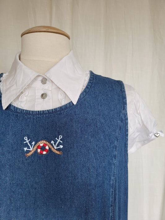 ⚓ The Dockside - vintage denim dress with embroidered details - size M