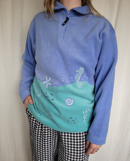 🐚 Coral Current - vintage fleecesweater with sea embroidery - size M/L