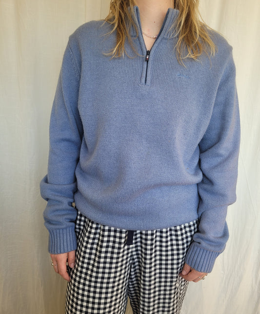 🌊 Harbor Breeze - knitted quarter-zip sweater in lightblue color - size L/XL
