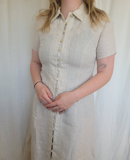 🌊 Soft Breeze - vintage linen dress with buttons (Perfectly Imperfect)  - size M/L