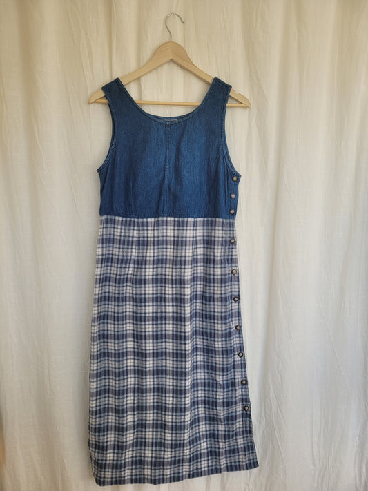 🧺 The Lakehouse Dress - vintage denim and checkered dress - size M