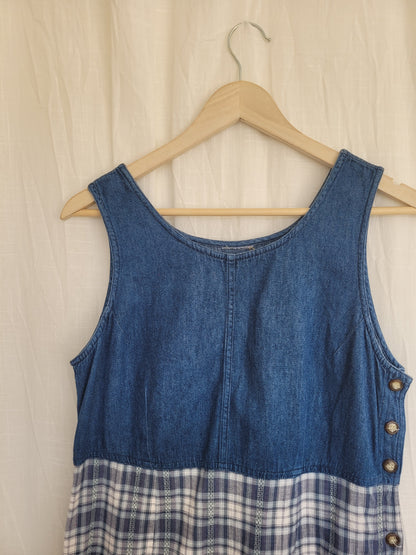 🧺 The Lakehouse Dress - vintage denim and checkered dress - size M