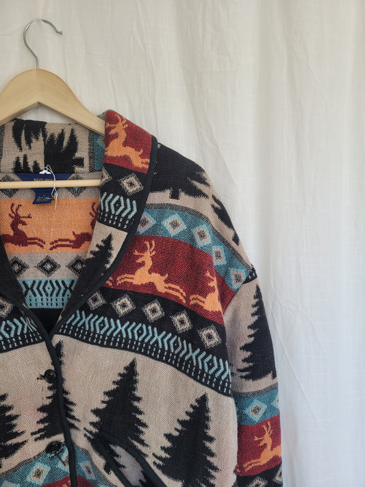 🌲 Forest Cabin - vintage tapestry style jacket with forest inspired patterns - size L