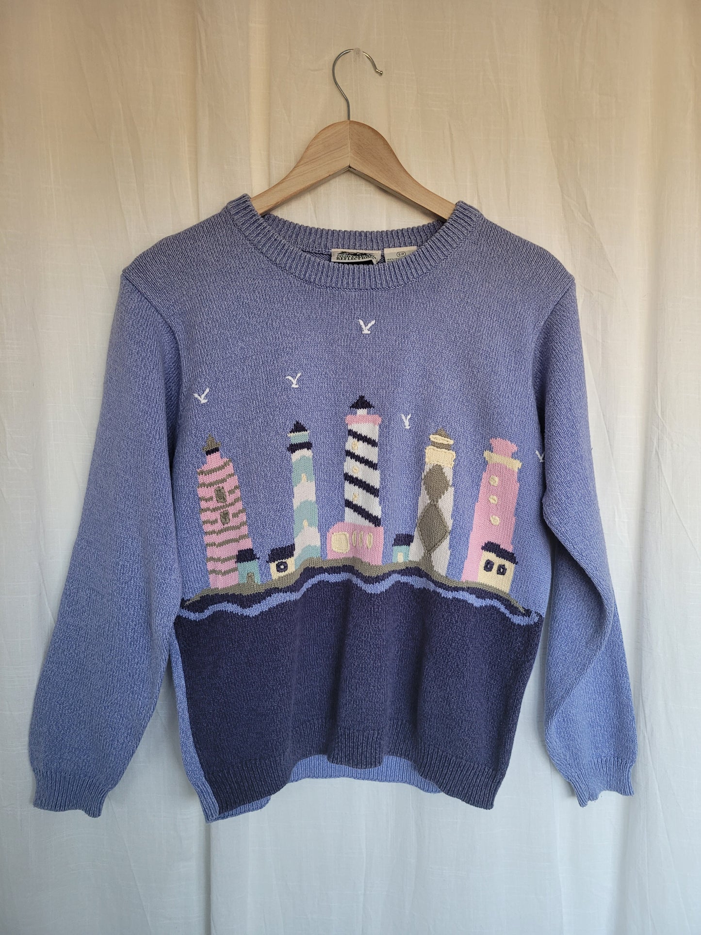 🌊 Seaside Watch - vintage knitted sweater with lighthouses - size S