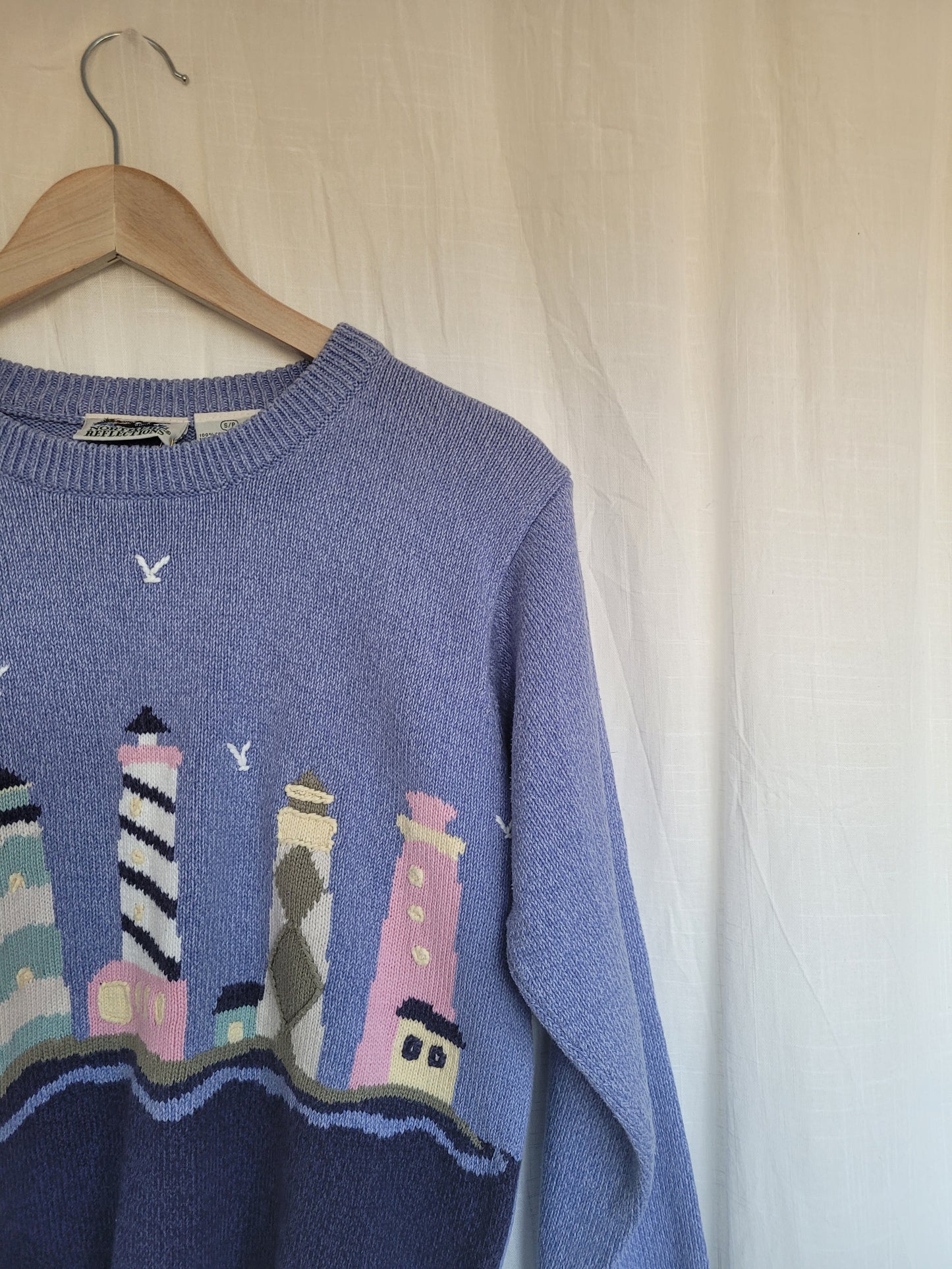 🌊 Seaside Watch - vintage knitted sweater with lighthouses - size S