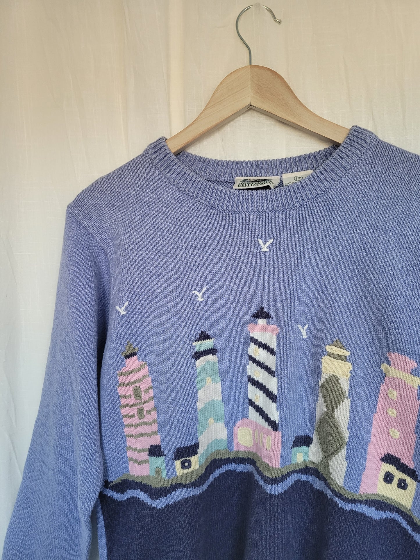 🌊 Seaside Watch - vintage knitted sweater with lighthouses - size S
