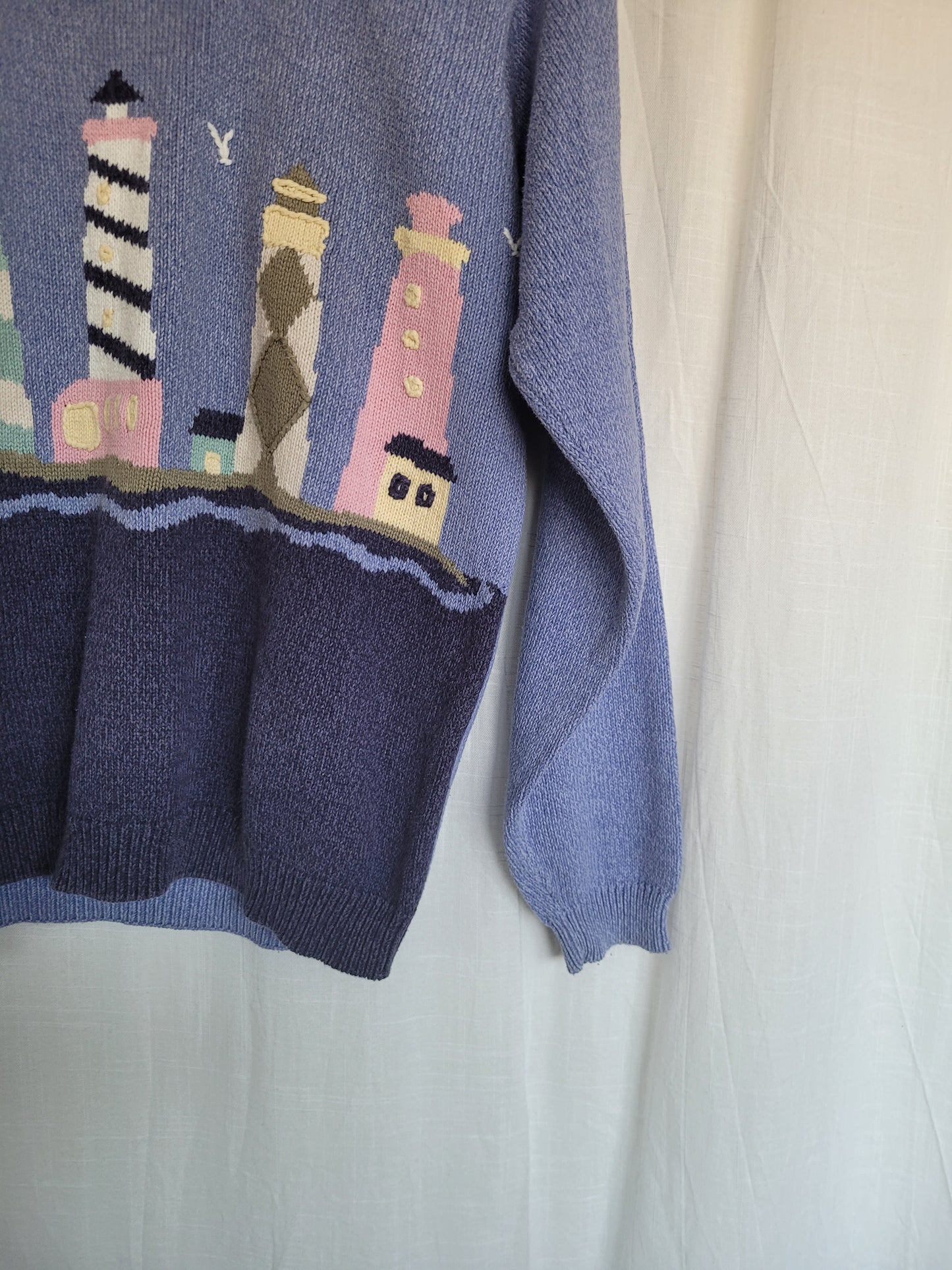 🌊 Seaside Watch - vintage knitted sweater with lighthouses - size S