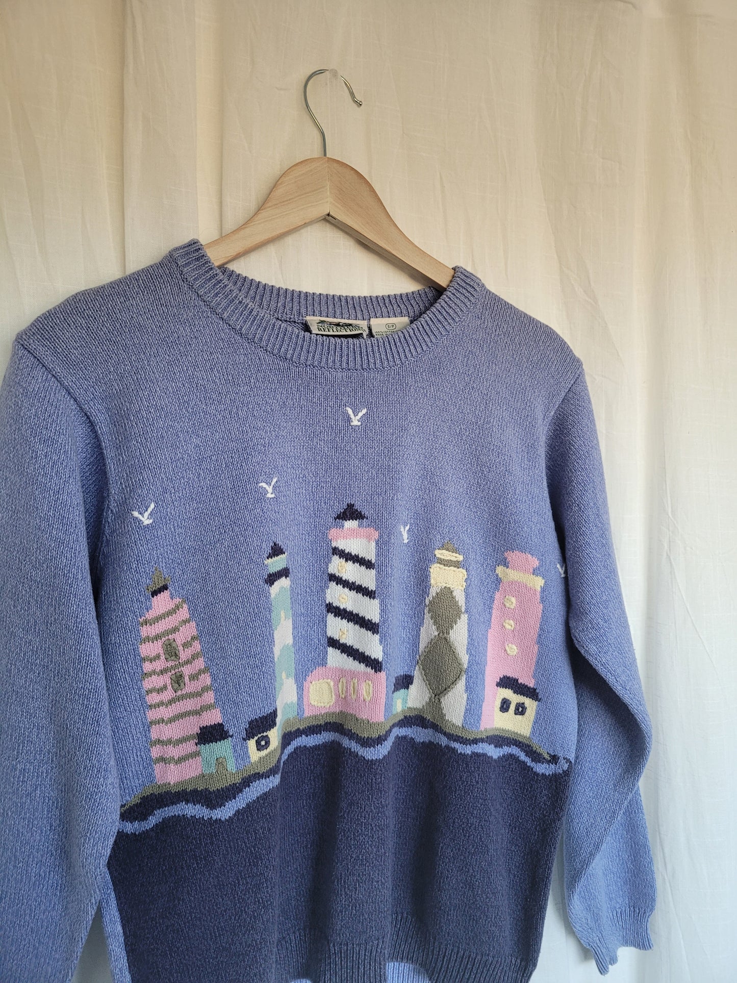 🌊 Seaside Watch - vintage knitted sweater with lighthouses - size S