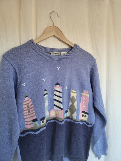 🌊 Seaside Watch - vintage knitted sweater with lighthouses - size S