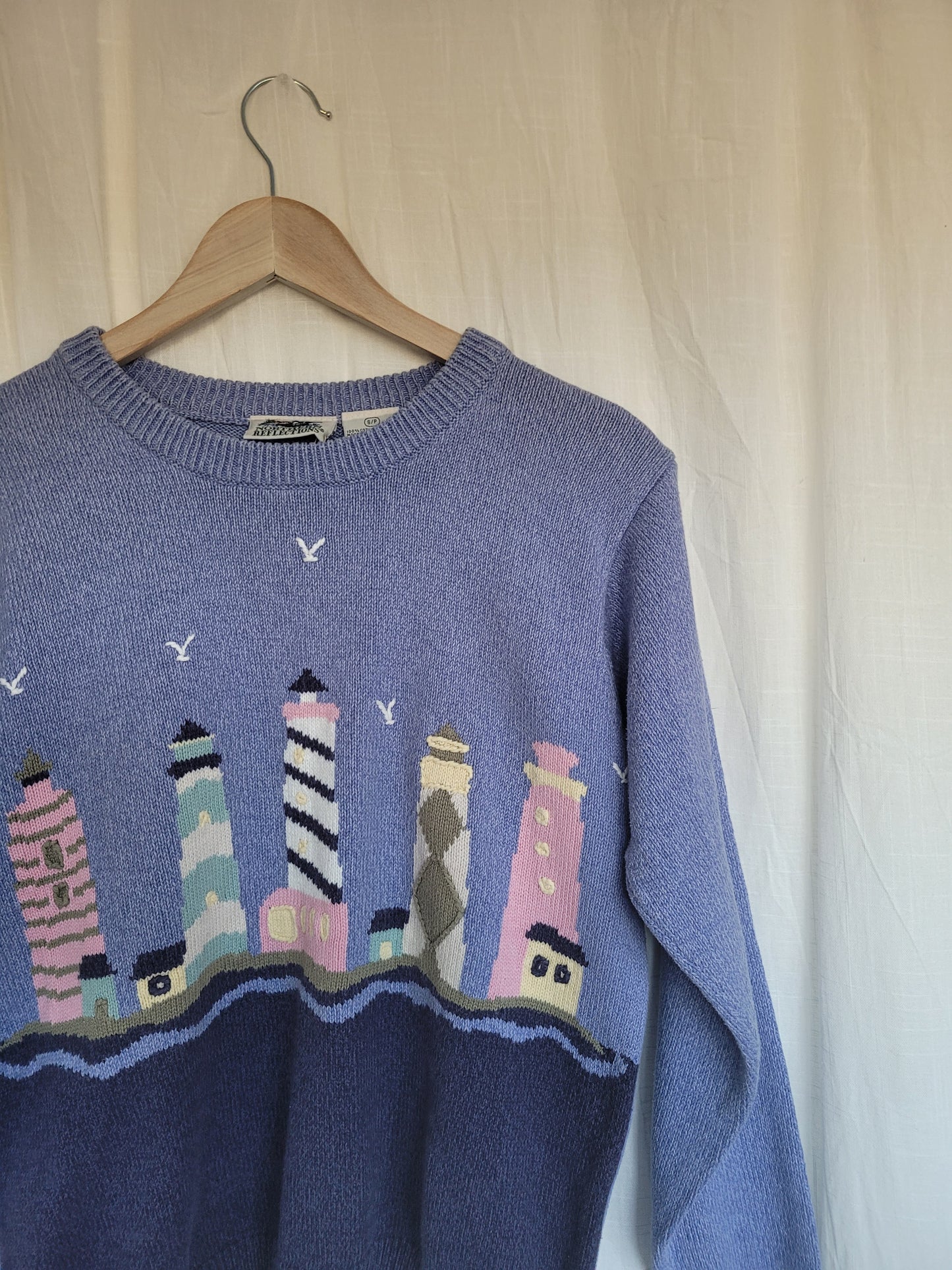 🌊 Seaside Watch - vintage knitted sweater with lighthouses - size S