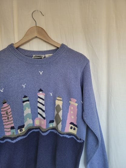 🌊 Seaside Watch - vintage knitted sweater with lighthouses - size S