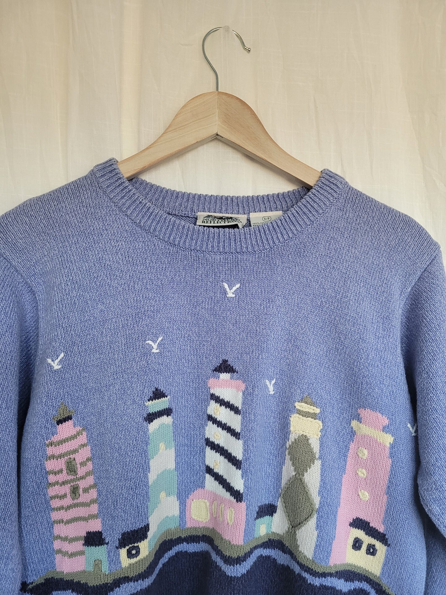 🌊 Seaside Watch - vintage knitted sweater with lighthouses - size S