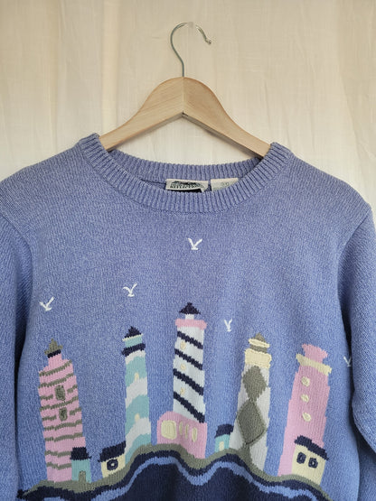 🌊 Seaside Watch - vintage knitted sweater with lighthouses - size S