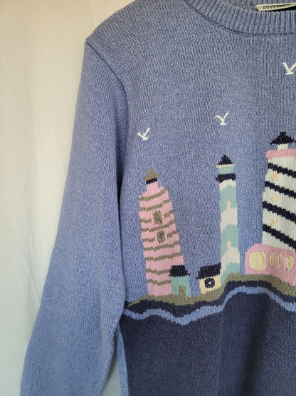 🌊 Seaside Watch - vintage knitted sweater with lighthouses - size S