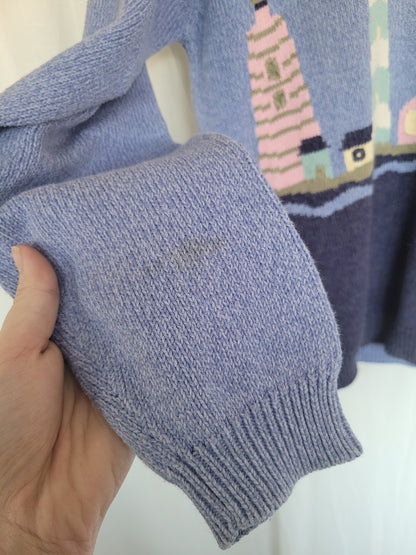 🌊 Seaside Watch - vintage knitted sweater with lighthouses - size S