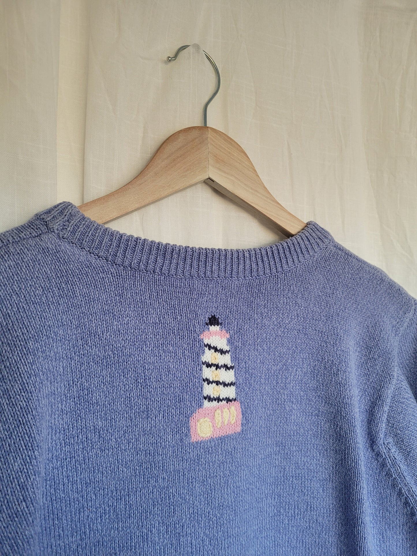 🌊 Seaside Watch - vintage knitted sweater with lighthouses - size S