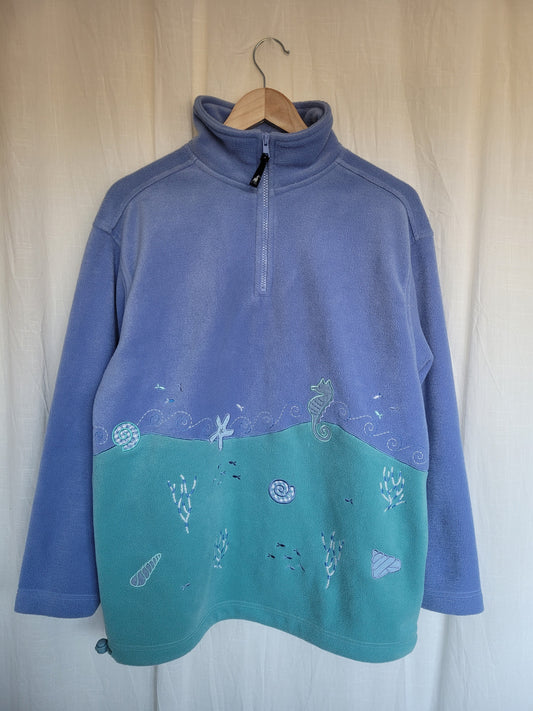 🐚 Coral Current - vintage fleecesweater with sea embroidery - size M/L