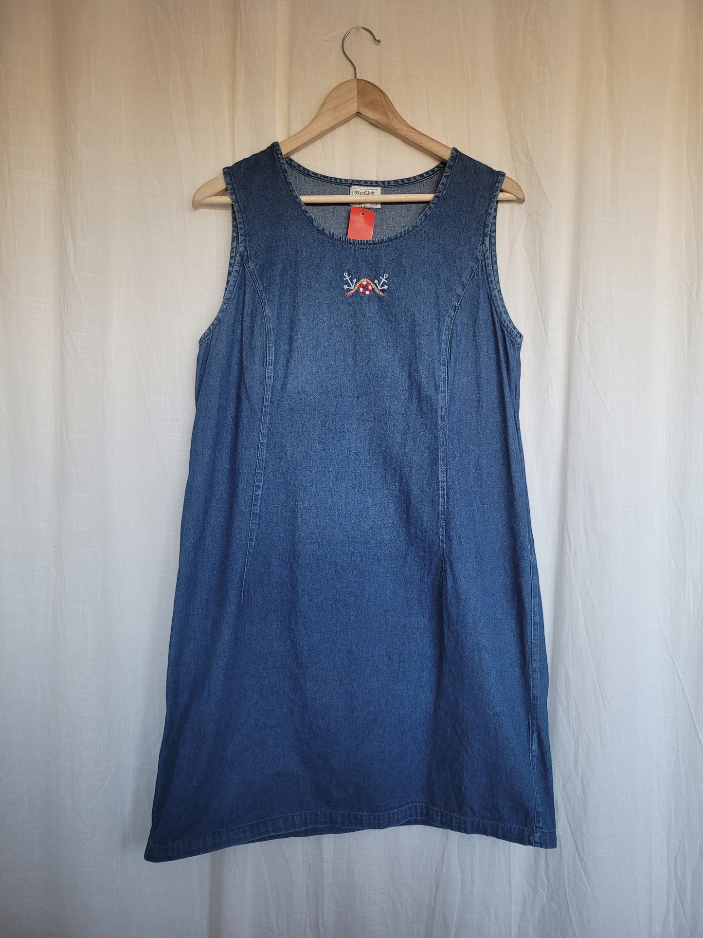 ⚓ The Dockside - vintage denim dress with embroidered details - size M