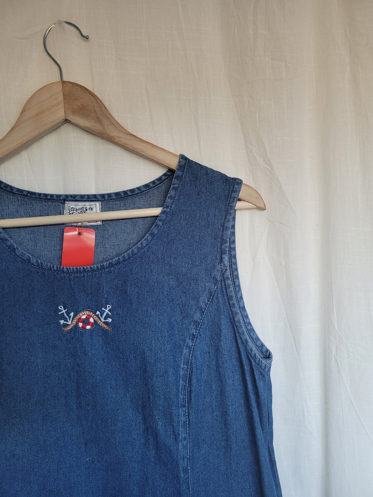 ⚓ The Dockside - vintage denim dress with embroidered details - size M