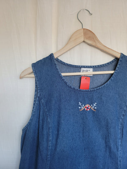 ⚓ The Dockside - vintage denim dress with embroidered details - size M