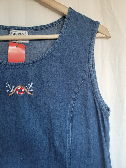 ⚓ The Dockside - vintage denim dress with embroidered details - size M