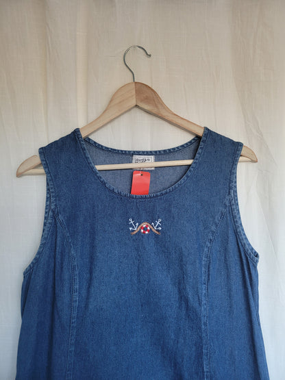 ⚓ The Dockside - vintage denim dress with embroidered details - size M