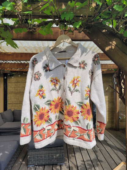 🌼 Sunflower Glow - vintage sunflower cardigan - size M/L