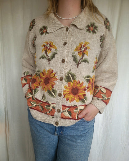 🌼 Sunflower Glow - vintage sunflower cardigan - size M/L
