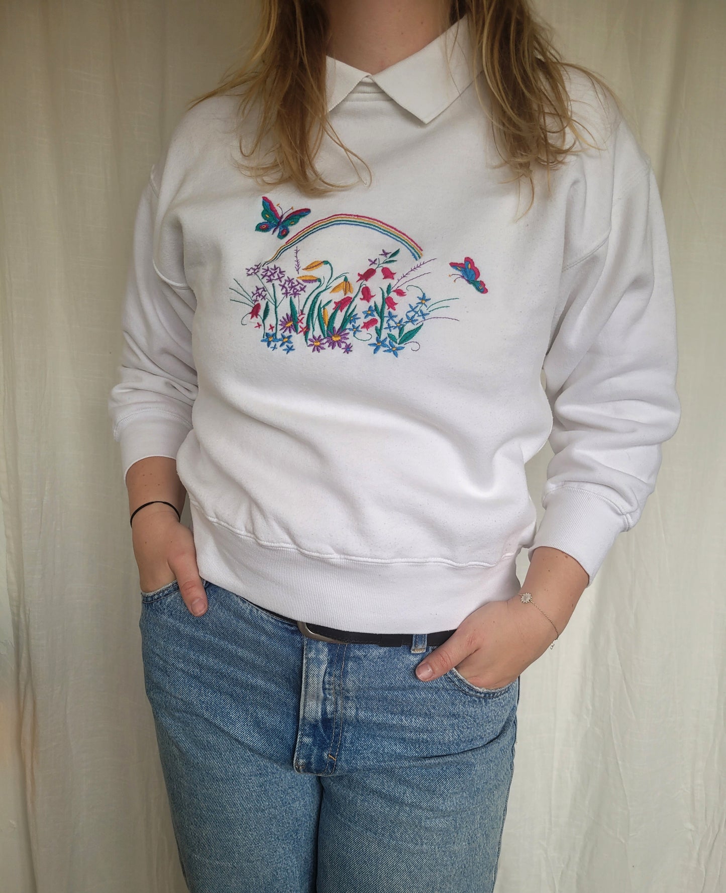 🌸 Bloom & Flutter - vintage Tulchan crewneck sweater with embroidered details - size S