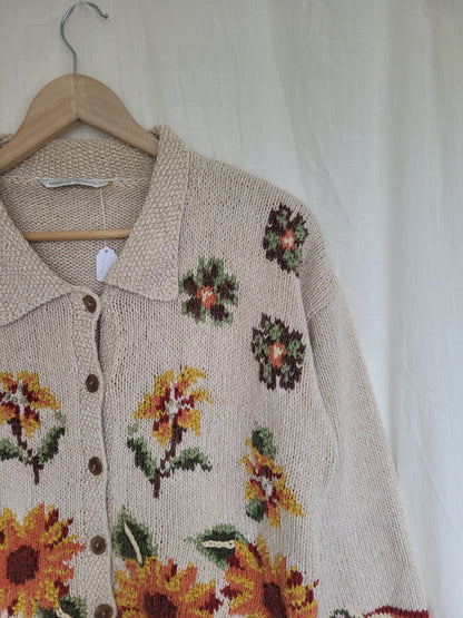 🌼 Sunflower Glow - vintage sunflower cardigan - size M/L