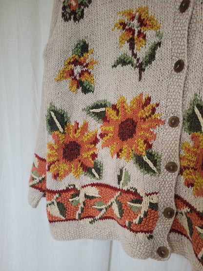 🌼 Sunflower Glow - vintage sunflower cardigan - size M/L